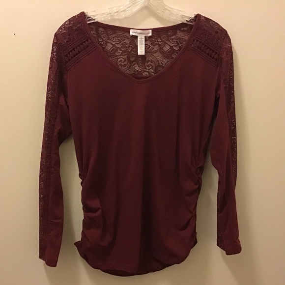 Ambiance Maternity Tops - Ambiance Maternity V-Neck Lace Detail Top